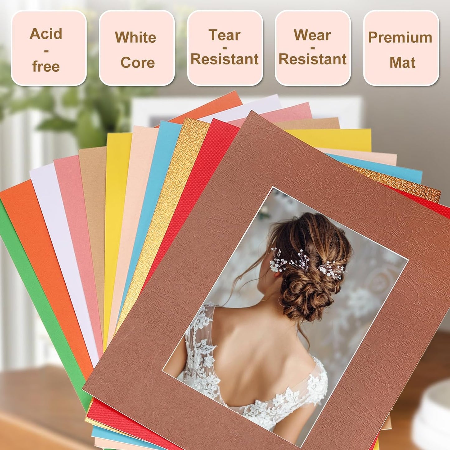 uxcell Picture Mats, 8 x 10 Mat Board Center for 5 x 7 Pictures Acid Free White Core Bevel Cut Frame Mattes with Backing for Display Art Measuring, Gold