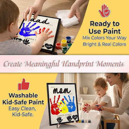 10" Best Dad Ever Hands Down Sign DIY Dad Gifts from Kids Handprint Kit with Acrylic Paint, Toddler Craft Birthday Gift Father's Day for Daddy, Papa Family Plaque with Daughter, Son Names HF90-D