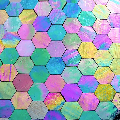 100 pcs Hexagon Iridescence Stained Glass Pieces Mosaics Tiles for Crafts Bulk, Hand Precut Mosaic for Bee Honeycombs, Mosaic Kits for Adults
