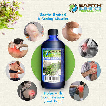 Comfrey Oil Raw with Sunflower Oil, Infused, Pressed Herbal Remedy, Support for Bruises, Sore Muscles, and Healthy Skin, Organic Skincare for All Skin Types - 4 fl oz