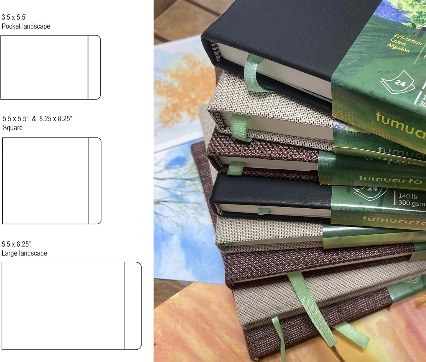 tumuarta Watercolor Journal,140 LB, 300 GSM, Cotton Paper, Cold Press, 24 Sheets, 48 Pages, Watercolor Paper Sketchbooks for Use As Travel Notebook and Mixed Media Pad(Blue,5.5x5.5)