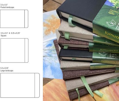 tumuarta Watercolor Journal,140 LB, 300 GSM, Cotton Paper, Cold Press, 24 Sheets, 48 Pages, Watercolor Paper Sketchbooks for Use As Travel Notebook and Mixed Media Pad(Blue,5.5x5.5)