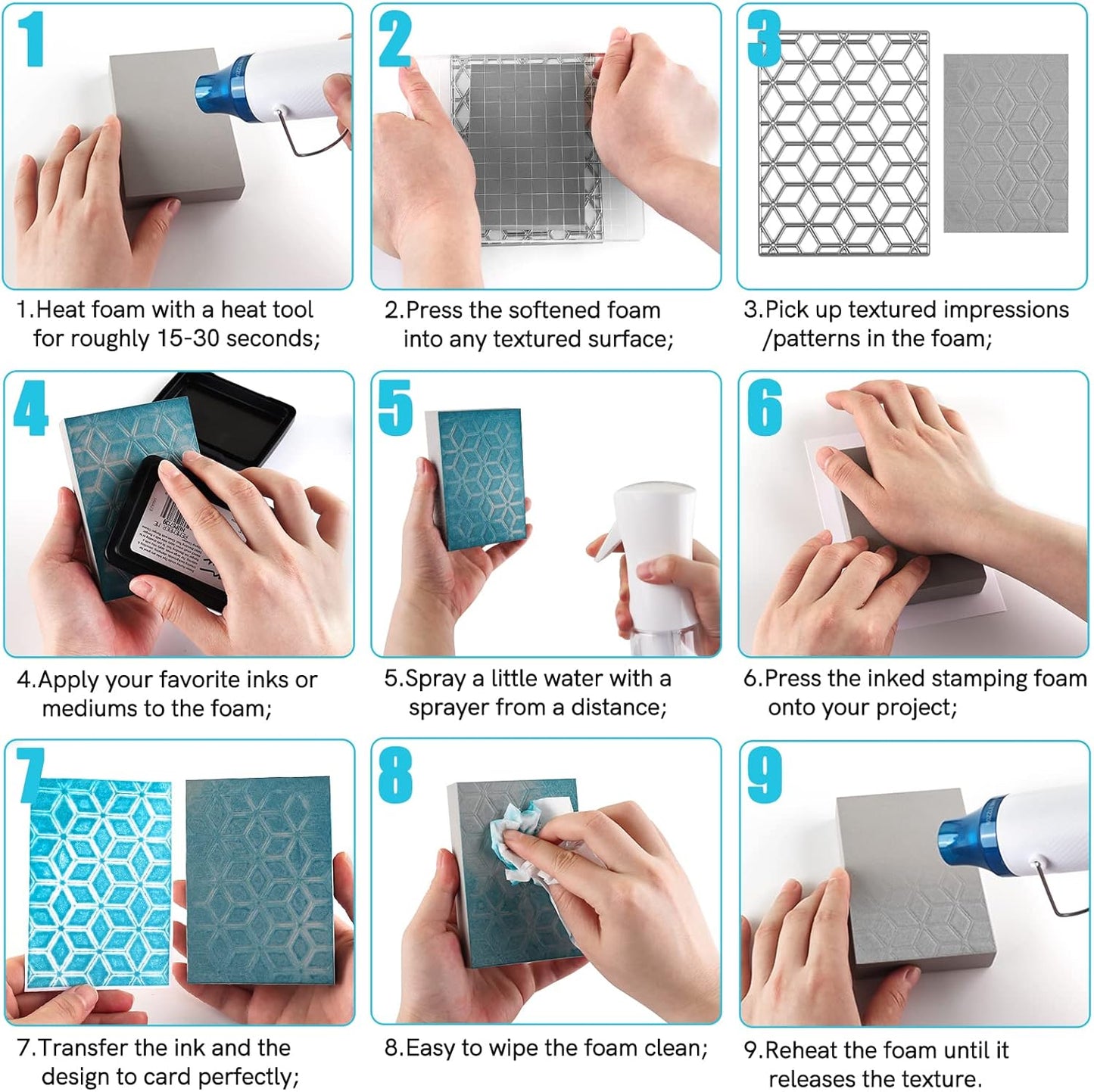 BAOFALI 6 Pcs Stamping Foam Grey Moldable Foam Stamps Plastic Dry Foam Stamp Pad Cut and Dry Foam Stamping Foam Block for Sculpture, Modeling, DIY Arts and Handicrafts Projects - Crafty Corner