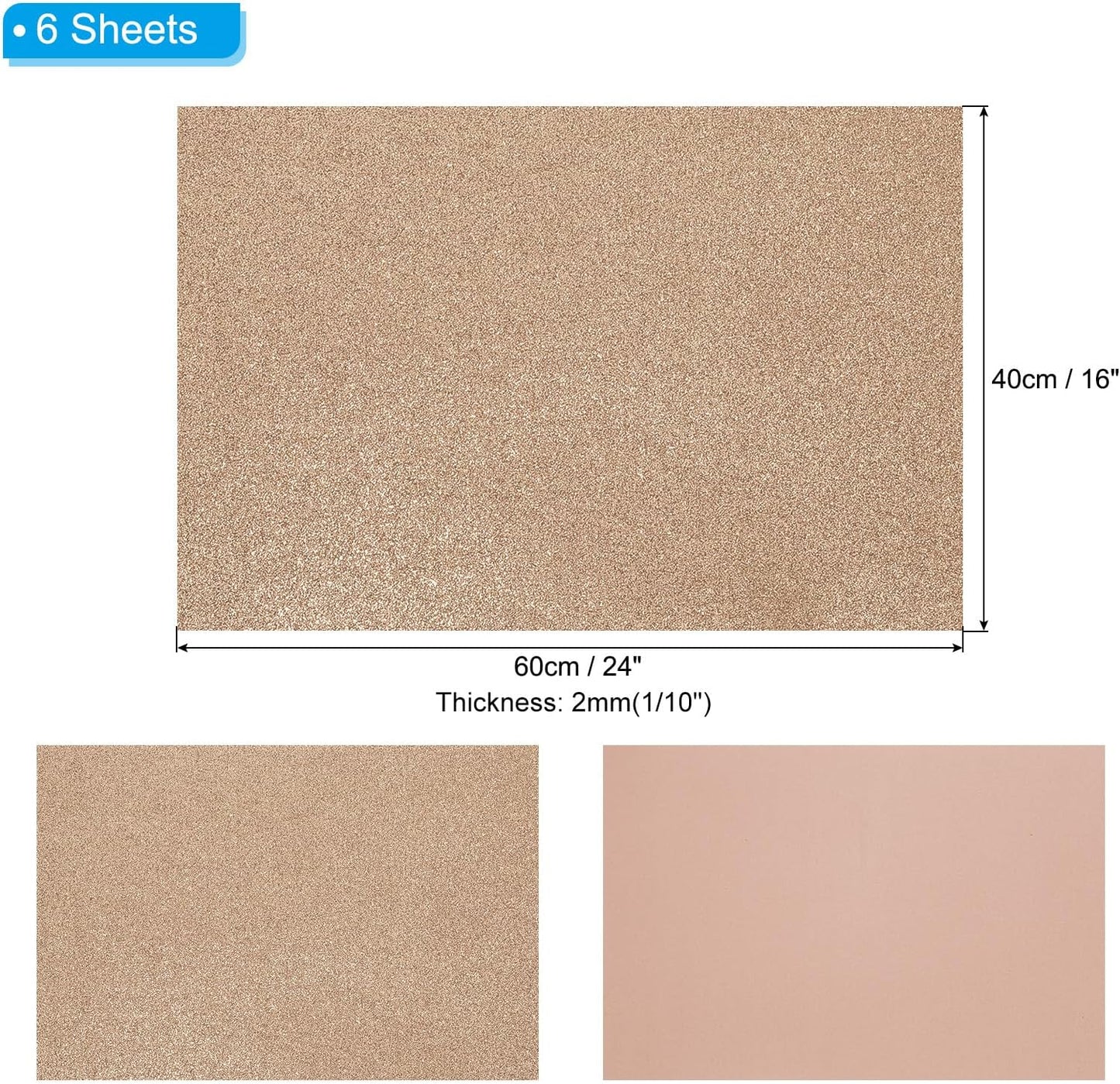 PATIKIL 2mm(1/10") Thick Non Adhesive Glitter Foam Sheet 16x24inch(40x60cm) Brown, EVA Shiny Foam Board for Craft, 6 Pcs