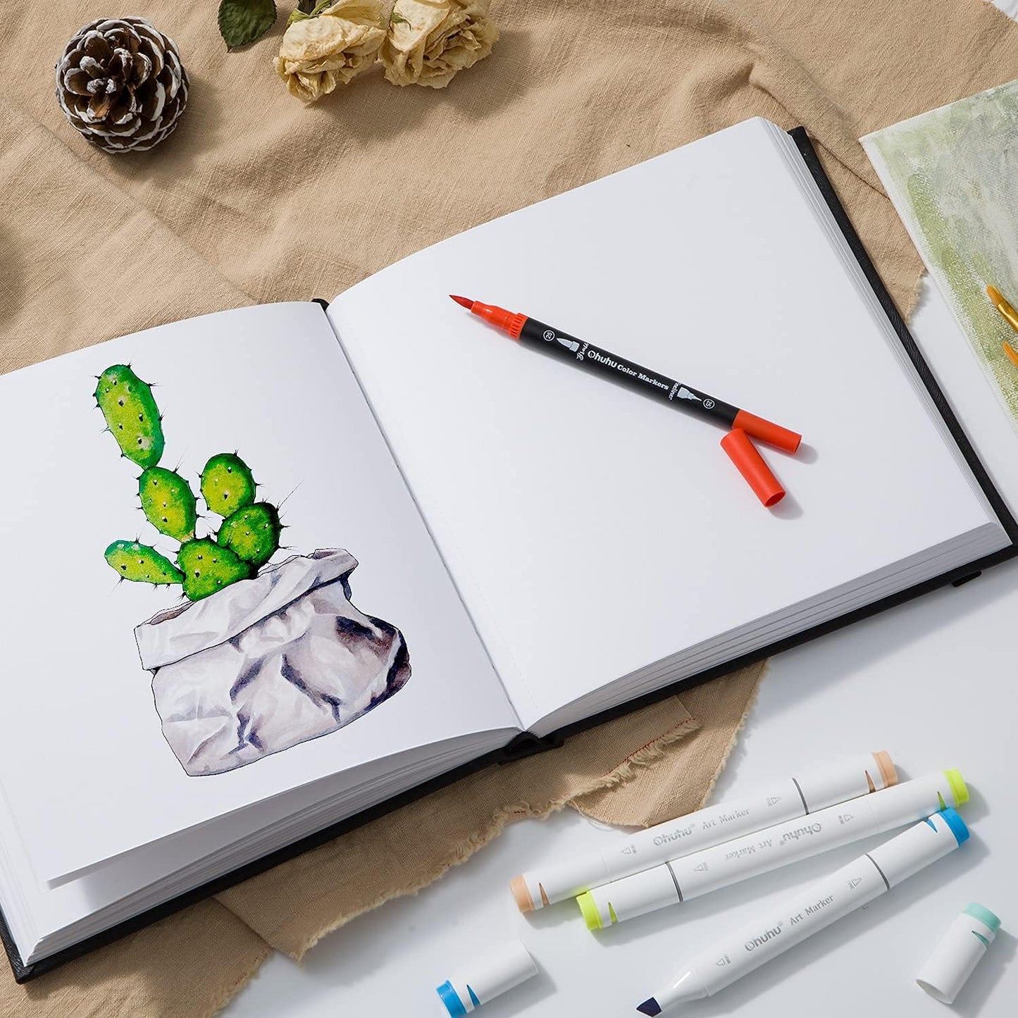 Ohuhu Mix Media Pad - 8.3"x8.3" Mixed Media Art Sketchbook, 120 lb/200 GSM Heavyweight Papers, 78 Sheets/156 Pages, PU Hardcover Mixed Media Paper Pad for Acrylic Painting Christmas Gift - Crafty Corner
