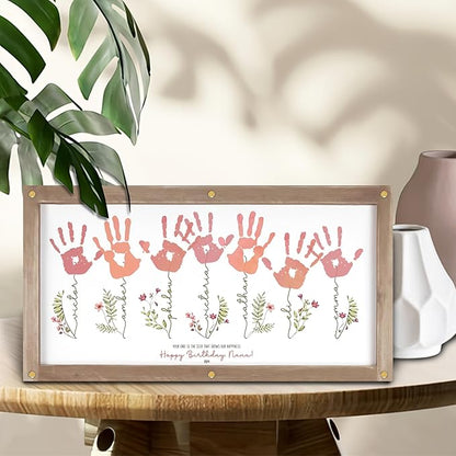Mother's Day Handprint Art Personalized Grandma's Garden Crafts For Grandma From Kids, Unique Gifts for Mom from Daughter or Son for Mother's Day Birthday, Gift for Grandma Large Family