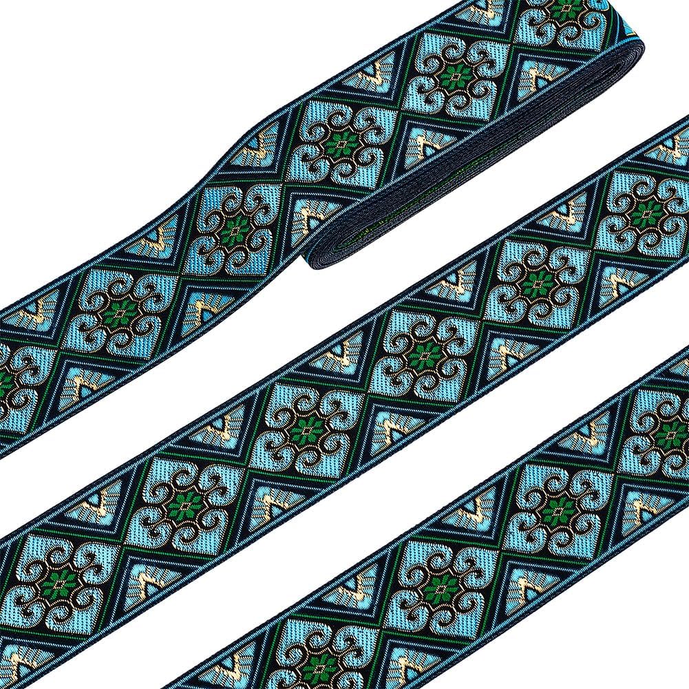 PH PandaHall 7 Yards Jacquard Ribbon Trim 2 Inch Boho Embroidered Woven Lace Ribbon Fabric Vintage Flowers Straps Fabric Bias Tape for Bohemian Persian Clothes Bag Holiday Christmas Decor Gift Wrap - Crafty Corner