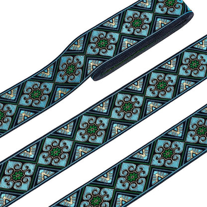 PH PandaHall 7 Yards Jacquard Ribbon Trim 2 Inch Boho Embroidered Woven Lace Ribbon Fabric Vintage Flowers Straps Fabric Bias Tape for Bohemian Persian Clothes Bag Holiday Christmas Decor Gift Wrap - Crafty Corner