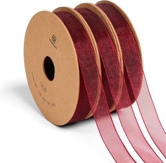 Vitalizart 3/8" x 30Yd Organza Ribbon Christmas Red Sheer Ribbons Set 10 Yd x 3 Rolls Handmade Eco-Friendly for Gift Wrapping Christmas Tree Crafts Bows Wedding Invitations Wreaths Wrap - Crafty Corner