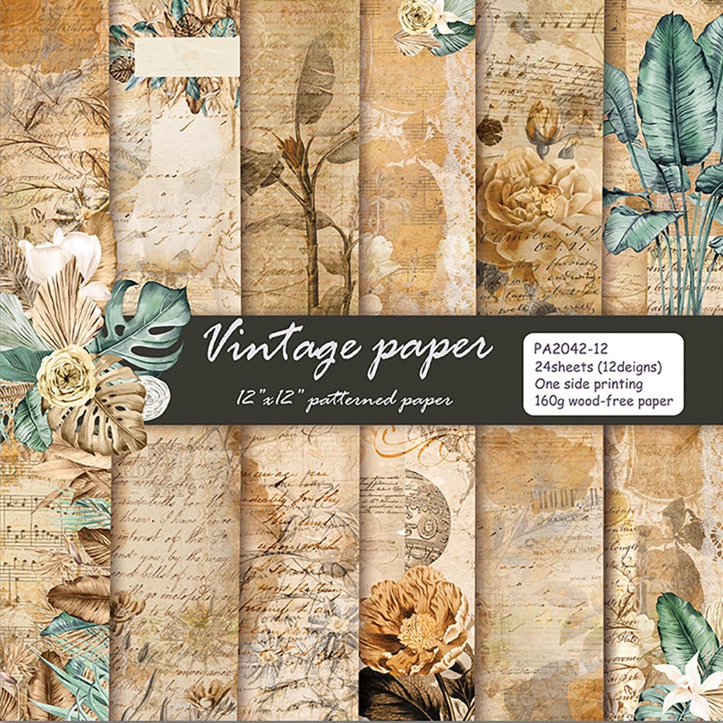 YASMEN Scrapbook Paper Pad 12x12, Vintage Patterned Cardstock, Single-Sided Decopodge, Retro Decorative Craft Paper, Scrapbooking Junk Journal Gift Card Making Supplies - 24 Sheets - Crafty Corner