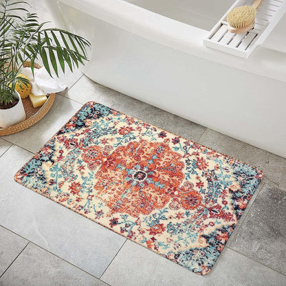 Lahome Bohemian Floral Medallion Area Rug - 2x3 Oriental Distressed Small Bath Rug Country Vintage Doormat Faux Wool Non-Slip Washable Low-Pile Carpet for Bathroom Kitchen Laundry Room Decor