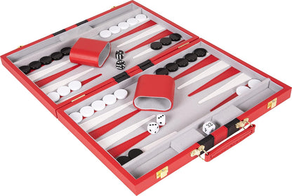Backgammon Set 18 inch, Large - Classic Board Game for Adults and Kids with Premium Leather Case - Includes Strategy & Tip Guide (Red)