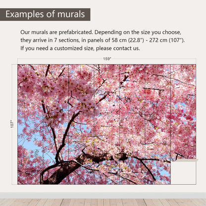 AFZEVEB-Pink Flower Wallpaper Natural Landscape Floral Wall Mural for Bedroom 159"x107"(Not Peel and Stick)