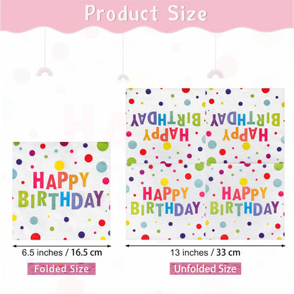 Aodaer 48 Pieces Happy Birthday Paper Napkins Disposable Rainbow Napkins Colorful Cocktail Dinner Napkin Set 13" x 13" Unfolded Tableware Napkin for Rainbow Party Supplies Birthday Party Decoration