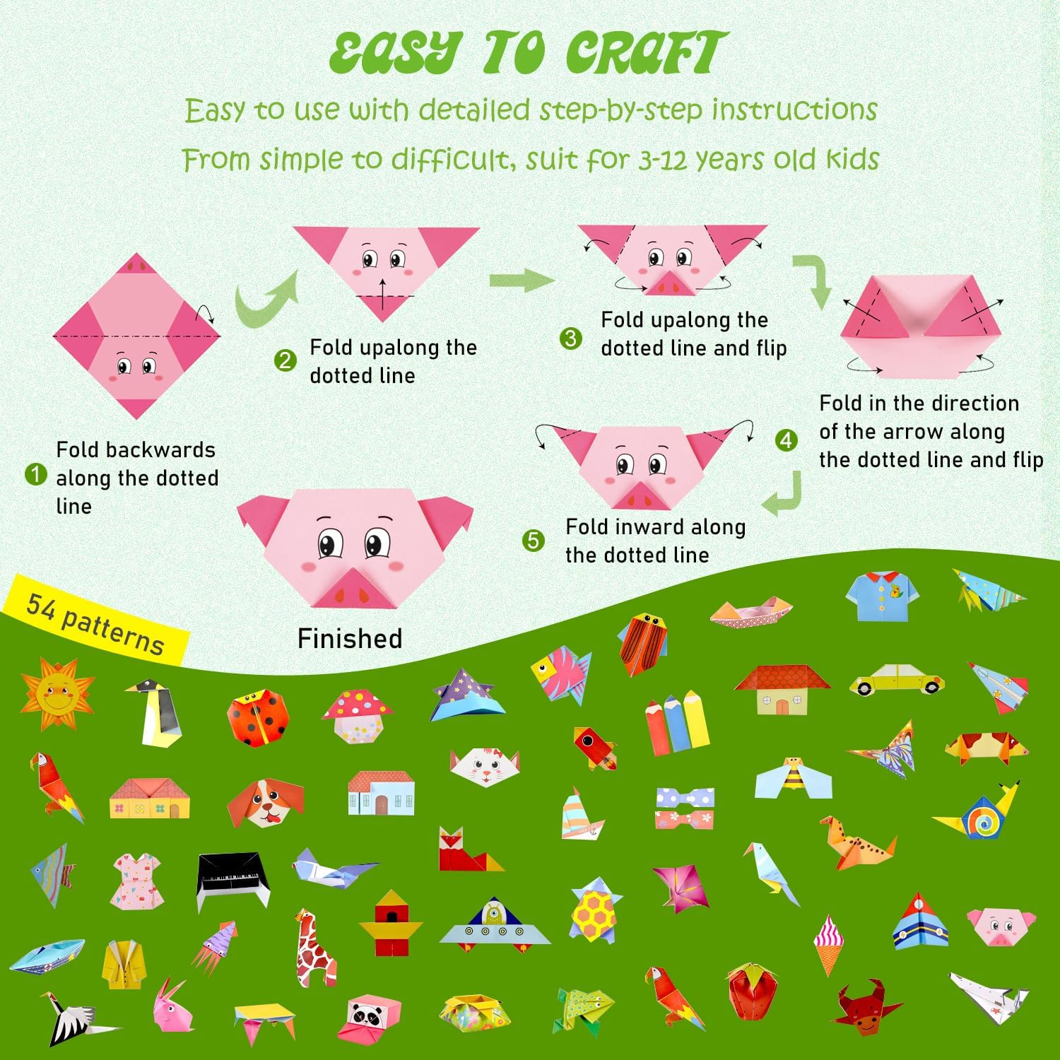308 Sheets Origami Paper Kit, 5.5inch Craft Origami Set for Kids Ages 5-12, with 54 Patterns & Guiding Book for Beginners, Art Projects for Children Adult, Birthday Christmas Gifts for Boys&Girls - Crafty Corner