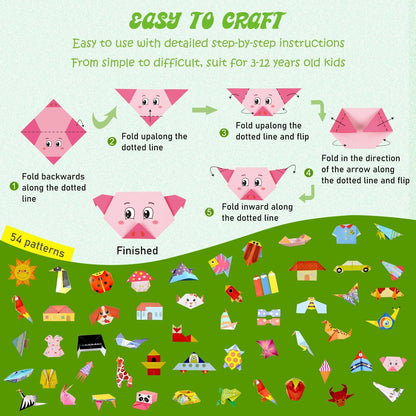 308 Sheets Origami Paper Kit, 5.5inch Craft Origami Set for Kids Ages 5-12, with 54 Patterns & Guiding Book for Beginners, Art Projects for Children Adult, Birthday Christmas Gifts for Boys&Girls - Crafty Corner