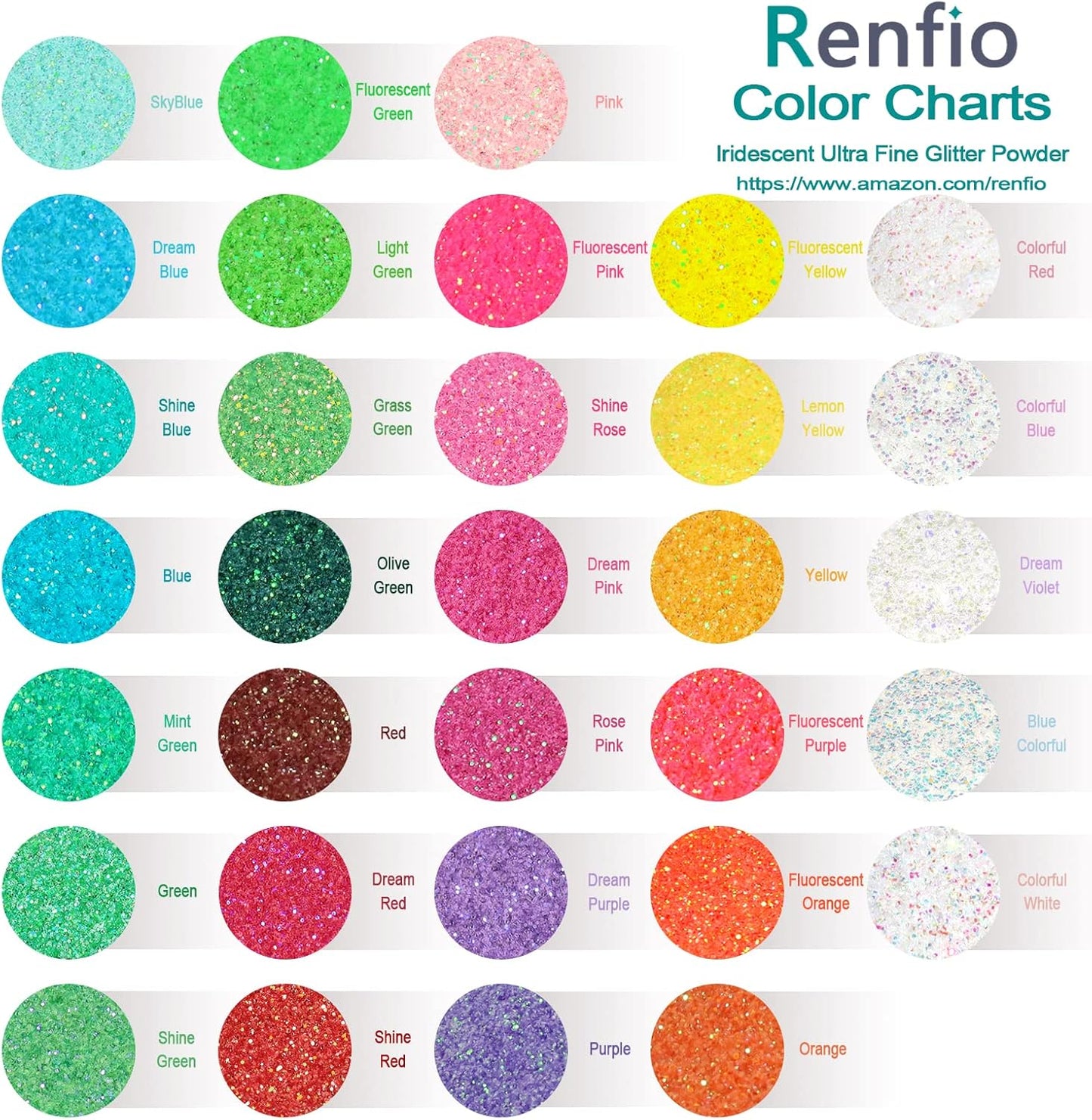 Renfio Iridescent Ultra Fine Glitter Powder Resin Supplies Glitters 1.94 Oz (55g) PET Flake Crafts Sequins 1/128" 0.008" 0.2mm Epoxy Chips Flakes for Tumblers Slime Painting - Fluorescent Green