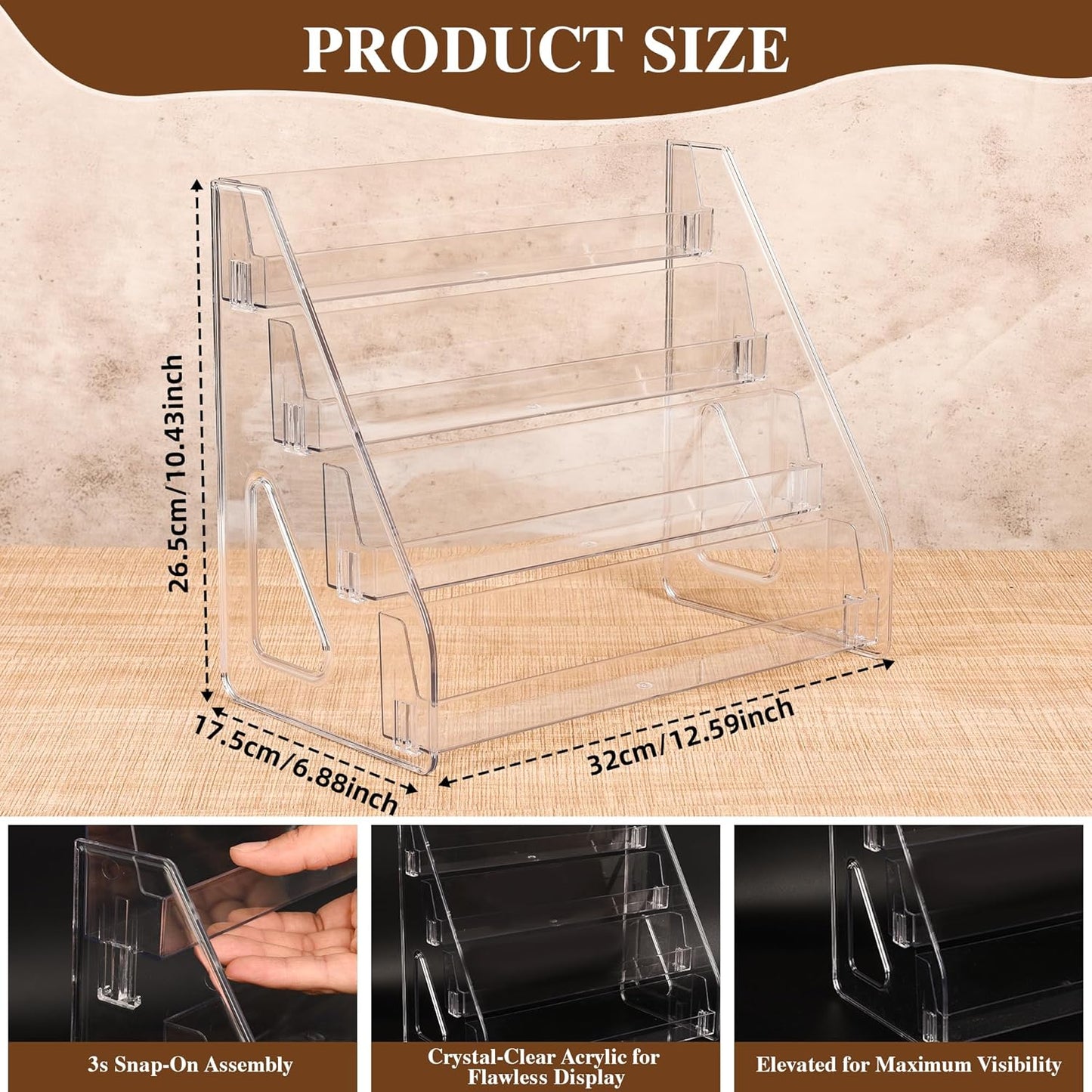 2 Pack Elevated 4 Tier Clear Acrylic Card Display Stand for Trading Cards, Sports Cards, Greeting Cards, Stickers – Slanted Holder for PSA Slabs, Vendors, Collectors & Retail (4 Tier 2 Pack)