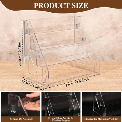 2 Pack Elevated 4 Tier Clear Acrylic Card Display Stand for Trading Cards, Sports Cards, Greeting Cards, Stickers – Slanted Holder for PSA Slabs, Vendors, Collectors & Retail (4 Tier 2 Pack)