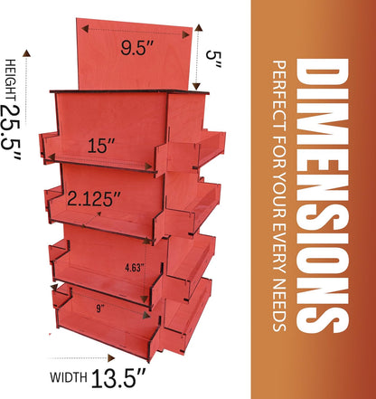 TORCHED DISPLAYS 4-Sided Rotating Display Stand - Craft Shows, Trade Shows, Markets - Small & Medium-Sized Items like Stickers, Postcards, Coasters, Note Pads, Napkins, Easy to Assemble (Red)