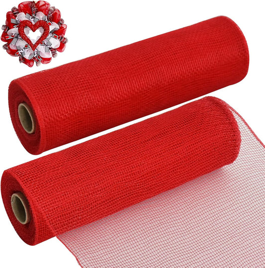 TONIFUL 2 Rolls 10 Inch Red Decorative Mesh Ribbbon Rolls, Fabric Mesh for Mesh Wreath Supplies, Front Door Wreath Crafts Tree Decor Christmas NewYears Halloween Decoration (10 yds/roll) - Crafty Corner