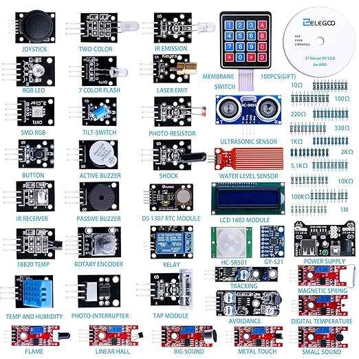 ELEGOO Mega 2560 Project The Most Complete Ultimate Starter Kit and ELEGOO Upgraded 37 in 1 Sensor Modules Kit and ELEGOO 120pcs Multicolored Dupont Wire