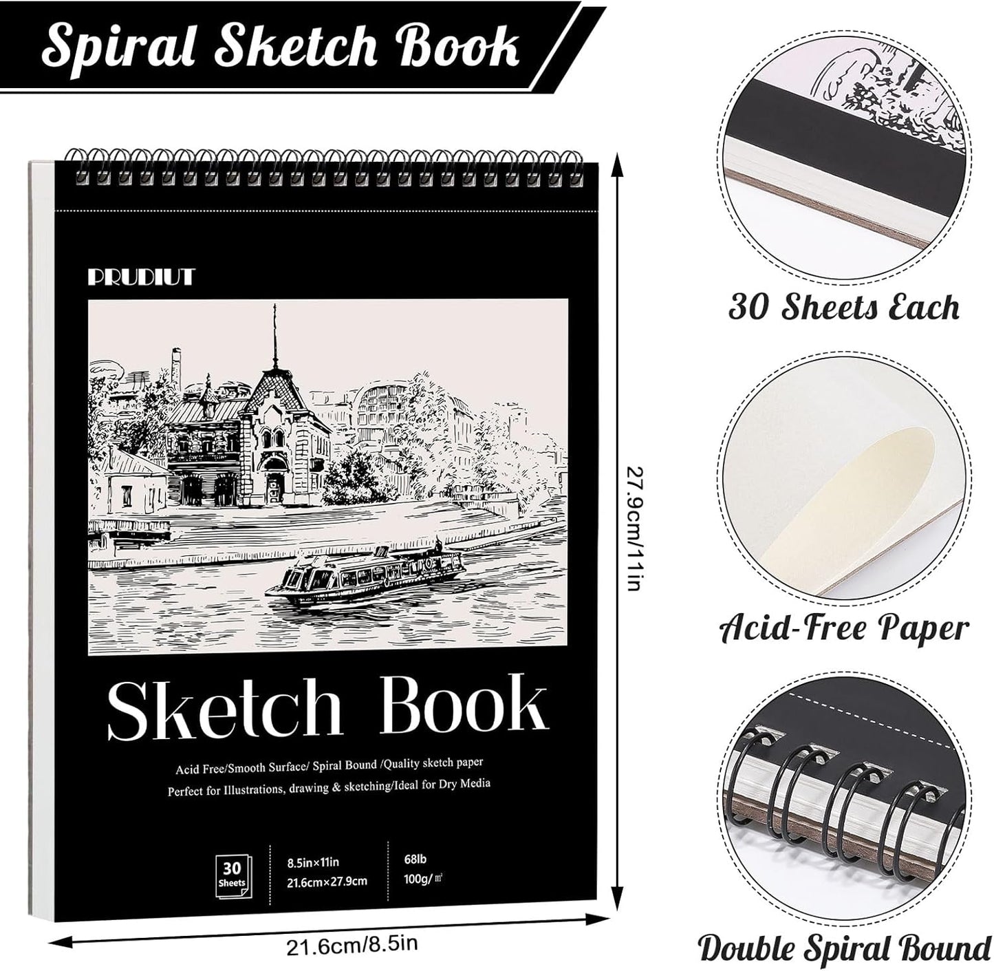 4 Pack Sketch Book, 8.5 x 11Inch Sketchbook, 68lb/100gsm Top Spiral Bound Sketch Pad, Acid Free Art Supplies Drawing Painting Sketching Paper for Teens Adults Artists (30 Sheets Each) - Crafty Corner