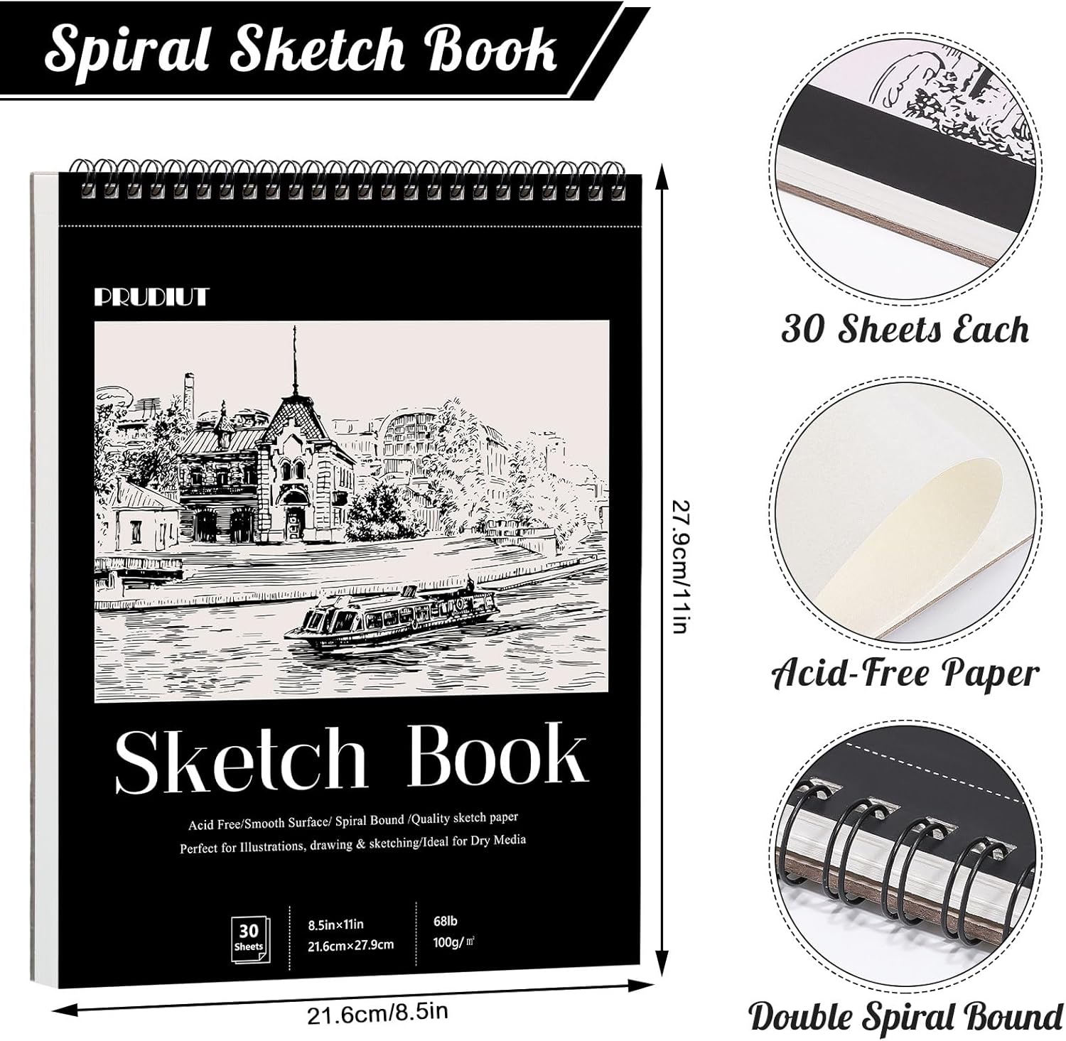 4 Pack Sketch Book, 8.5 x 11Inch Sketchbook, 68lb/100gsm Top Spiral Bound Sketch Pad, Acid Free Art Supplies Drawing Painting Sketching Paper for Teens Adults Artists (30 Sheets Each) - Crafty Corner