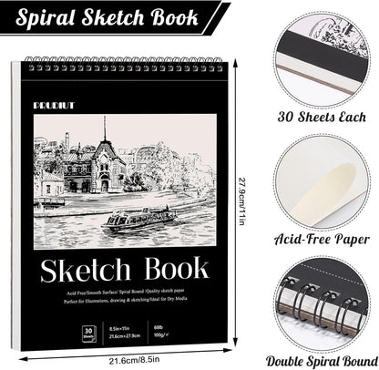 4 Pack Sketch Book, 8.5 x 11Inch Sketchbook, 68lb/100gsm Top Spiral Bound Sketch Pad, Acid Free Art Supplies Drawing Painting Sketching Paper for Teens Adults Artists (30 Sheets Each) - Crafty Corner