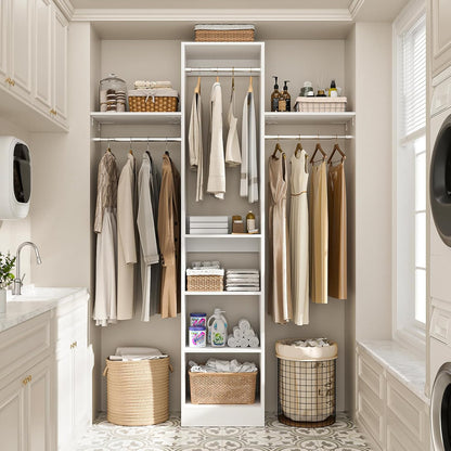 48" Small Closet Organizer, 4FT Small Closet System with 4 Closet Rods & 3 Shelves, 80"H Small Closet Organizers and Storage for Small Bedooms, Cloakrooms, Laundry Rooms, White