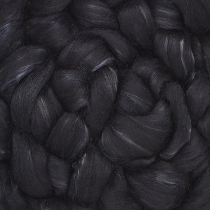 Merino Silk Luxe Tonal Designer Blend. Superfine Merino, Mulberry Silk, Tussah Silk. Top Roving for Spinning or Felting. Obsidian 1oz