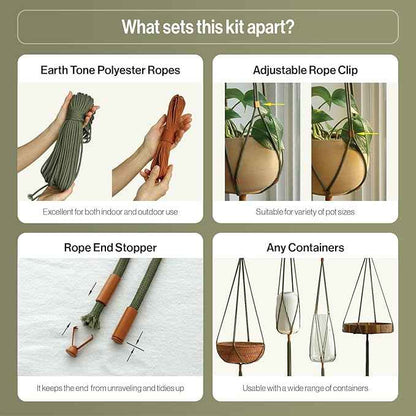 Macrame Kits for Beginners, 3 Set of Plant Hangers DIY Kit: Braided Polyester Ropes 50yds*5mm Forest Green, 20yds*2mm Burnt Orange, 60+Pcs Supplies with Step-by-Step Easy Instructions (GROR)