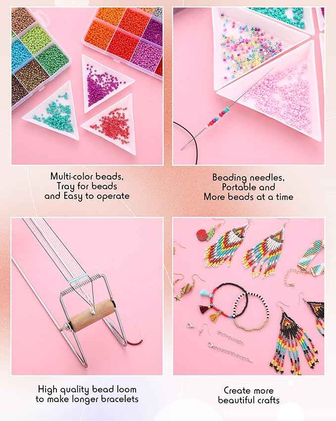 Jexine Bead Loom Kit for Adults 48000 Pcs Beading Loom Supplies with 96 Color 2 mm Glass Seed Bead Bracelets Valentine's Day Gifts Jewelry Earring Making Tools Gifts for Women DIY Craft