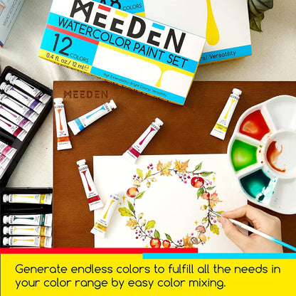 MEEDEN Watercolor Paint Tubes Set - 48 x 12ml (0.4 oz) Colors Painting Set Art Supplies - Non Toxic Water Color Paint for Adults Beginners Students