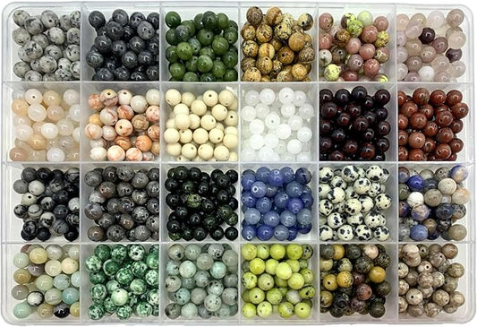 960pcs 6mm Natural Round Stone Beads,Multiolor Crystal Energy Stone,Loose Gemstone Accessories Hole Size 1mm,DIY Smooth Beads Necklace Bracelet for Jewelry Making (6mm 24Color 03 Material-A)