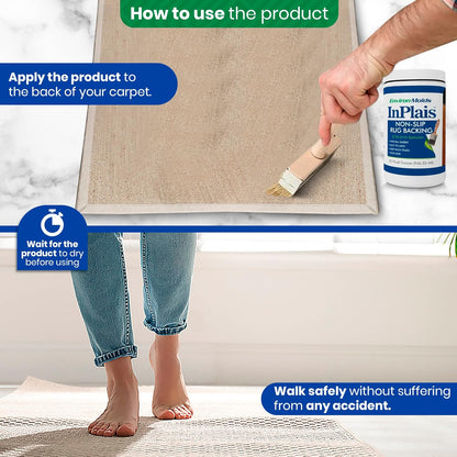 InPlais Non-Slip Area Rug Backing 1-Gallon (3.7854 Liters) Fabric & Floor Safe Latex Layer | Easy, Paint-On Application Liquid | Kitchen, Bathroom, Hallway, Living Room | Dries Quickly