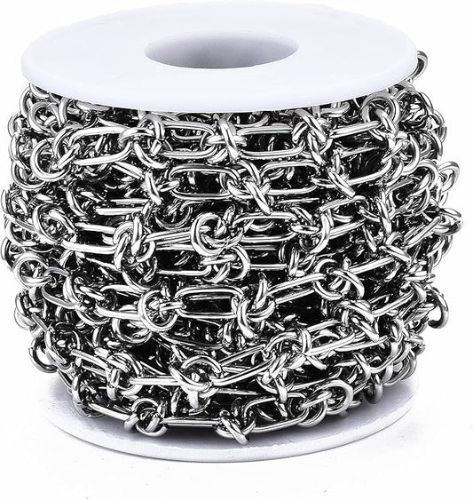 LiQunSweet 16.4 Feet(5m) 304 Stainless Steel Paperclip Jewelry Making Chains Roll Knotted Chain Knot Chains Unfinished Chain for Bracelet DIY Necklace - 11.5x5.8mm