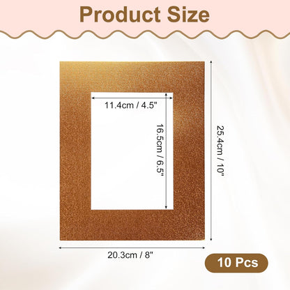 uxcell 10Pcs Picture Mats, 8 x 10 Mat Board Center for 5 x 7 Pictures Acid Free White Core Bevel Cut Frame Mattes for Display Art Measuring, Gold