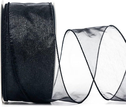 CT CRAFT LLC Sheer Organza Wired Ribbon 2.5" x 50Yards Black for Wedding Chair Bow Flora Bouquet Gift Wrapping Christmas Tree Home Decor Wreath - Crafty Corner