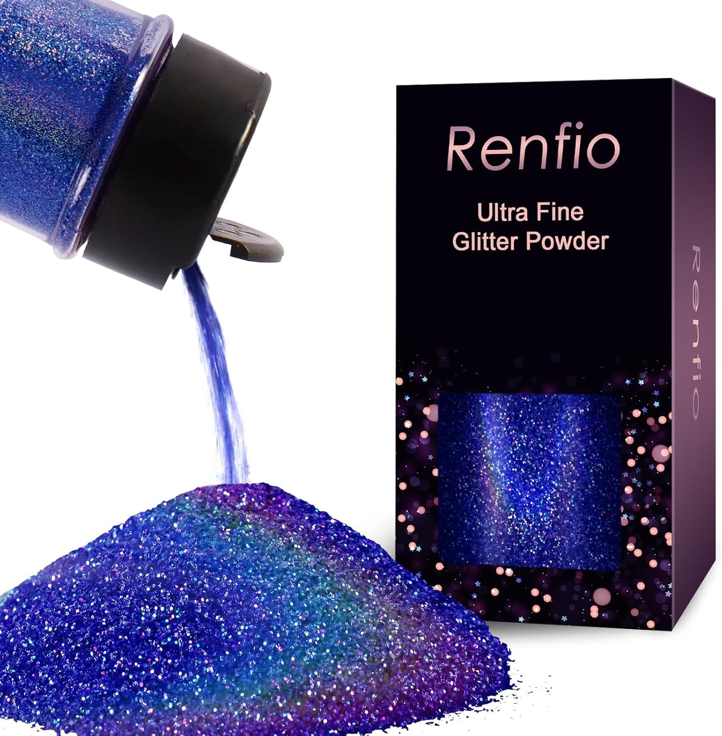 Renfio Holographic Ultra Fine Glitter Powder Metallic Resin Glitter 2.11 Oz (60g) PET Flakes Crafts Sequins 1/128" 0.008" 0.2mm Epoxy Chips Flakes for Tumblers Slime - Laser Royal Blue