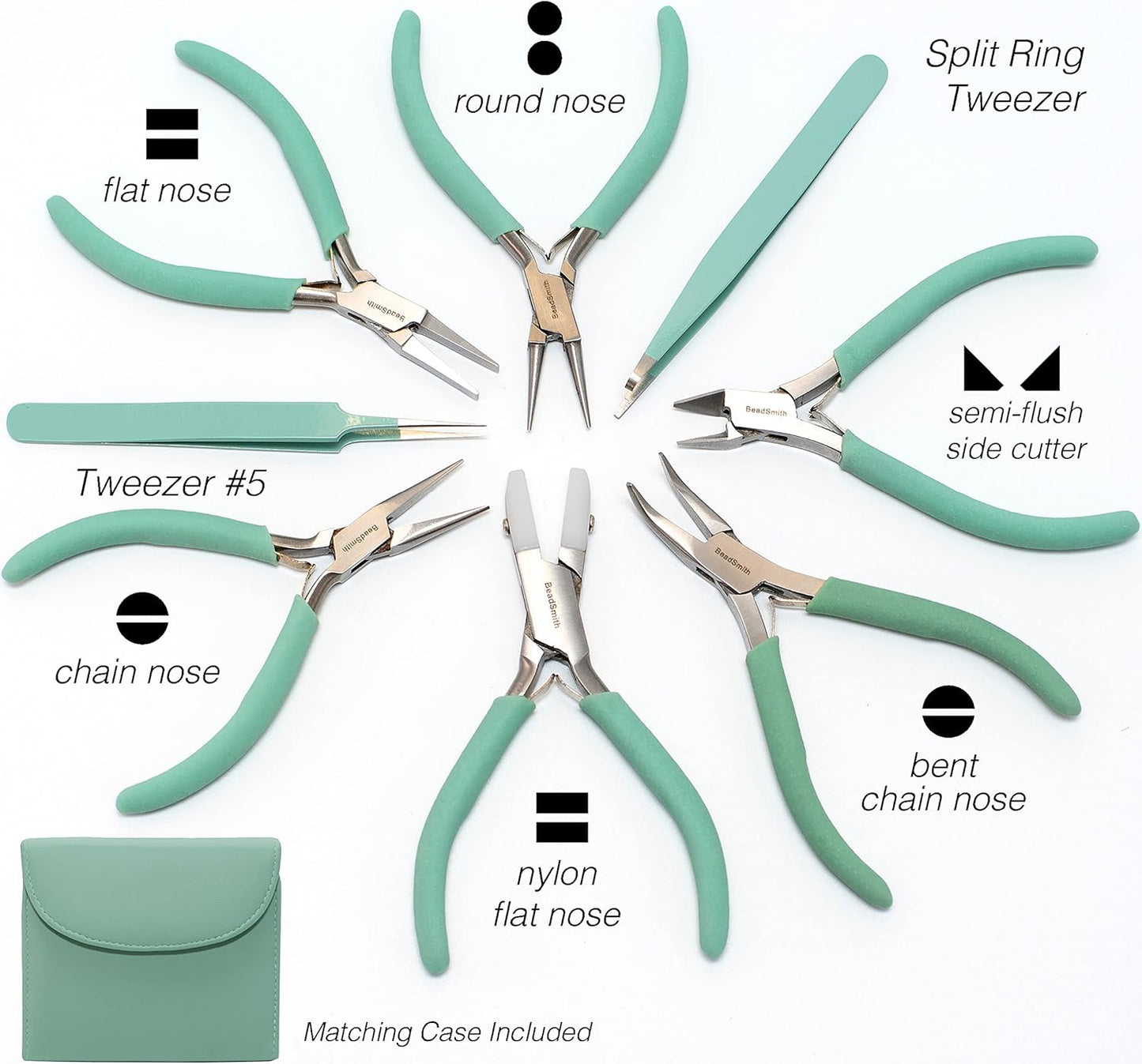 The Beadsmith Fashion Color Pliers – Set of 8 Slimline Color-Coordinated Tools – Matching Clutch in Aqua – Jewelry Making Supply Kit to Create Necklaces, Bracelets, Earrings & More - Crafty Corner