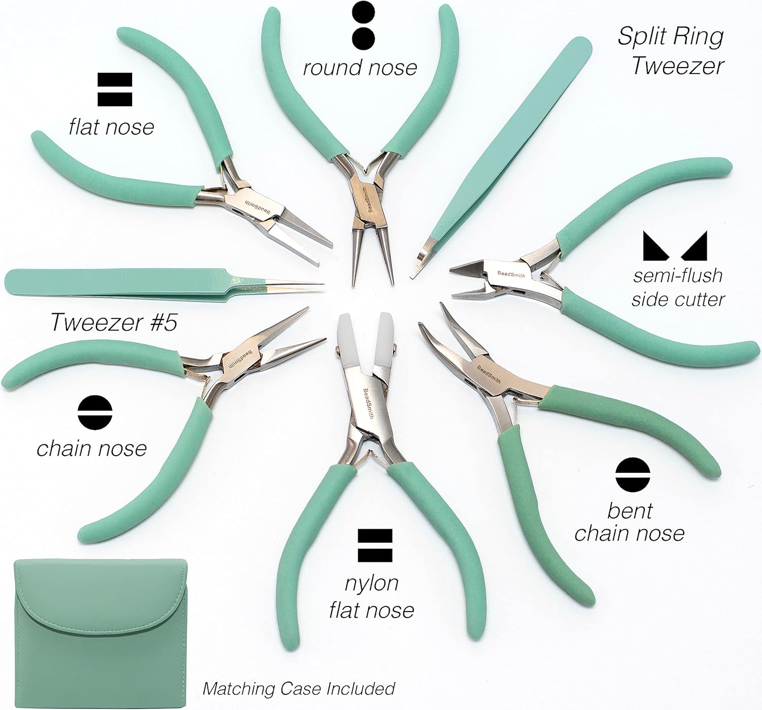 The Beadsmith Fashion Color Pliers – Set of 8 Slimline Color-Coordinated Tools – Matching Clutch in Aqua – Jewelry Making Supply Kit to Create Necklaces, Bracelets, Earrings & More - Crafty Corner