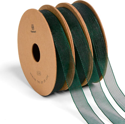 Vitalizart 3/8" x 30Yd Organza Ribbon Christmas Green Sheer Ribbons Set 10 Yd x 3 Rolls Handmade Eco-Friendly for Gift Wrapping Christmas Tree Crafts Bows Wedding Invitations Wreaths Wrap - Crafty Corner