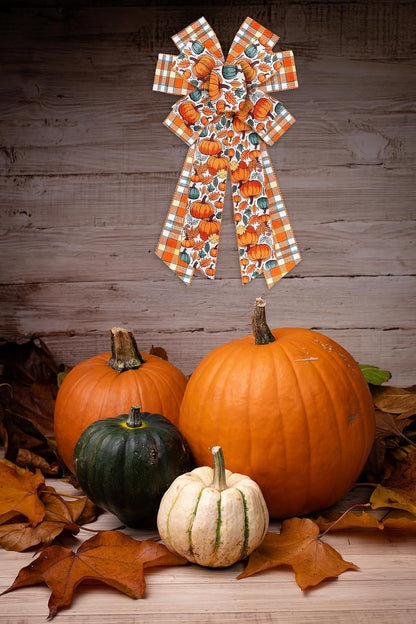 2 Rolls 2.5 Inch x 10 Yards Thanksgiving Fall Wired Ribbon for Craft Wreath Bow Making Pumpkin Autumn Leaves Ribbon Orange Plaid Burlap Ribbon for Wrapping Thanksgiving Party Home Decoration - Crafty Corner