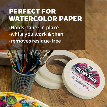3 Pack White Artist Tape - Masking Artists Tape for Drafting Art Watercolor Painting Canvas Framing - Acid Free 0.6inch Wide 540FT Long Total