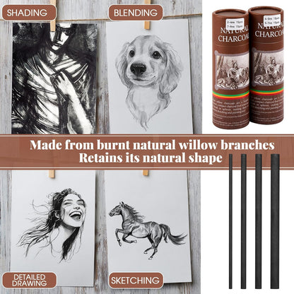 Gueevin 60 Pcs Willow Charcoal Sticks, Willow Charcoal, Artists, Beginners, Students, Perfect for Sketching, Drawing, Shading, and Fine Art Christmas Gifts for Art (2-4mm，4-5mm，5-7mm，7-9mm)