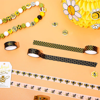 Whaline 12 Rolls Bee Washi Tape Foil Gold Honey Bee Washi Masking Tape 15mm Wide Bumblebee Honeycomb Daisy Print Decorative Adhesive Masking Tape for Scrapbook Gift Wrapping DIY Art Crafts