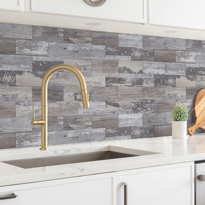 4 Pieces Peel and Stick Backsplash for Kitchen, 3" x 6" PVC Subway Tile Upgraded Distressed Wood Backsplash Stick on Tile Elevate Kitchen, Bathroom, Fireplace,RV