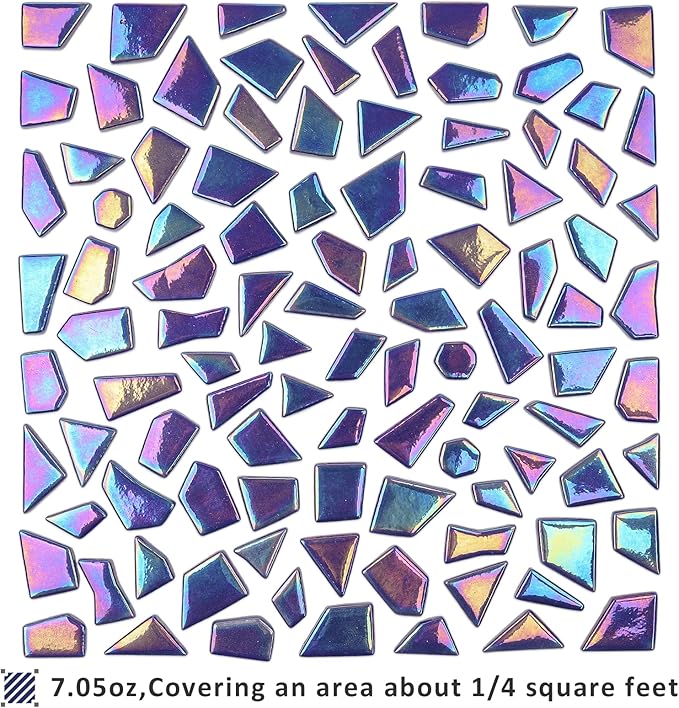 Youway Style Iridescent Cobalt Blue Glass Mosaic Tiles for Crafs Bulk,200g Broken Stained Glass Pieces for Crafts DIY Mosaic Art Decor