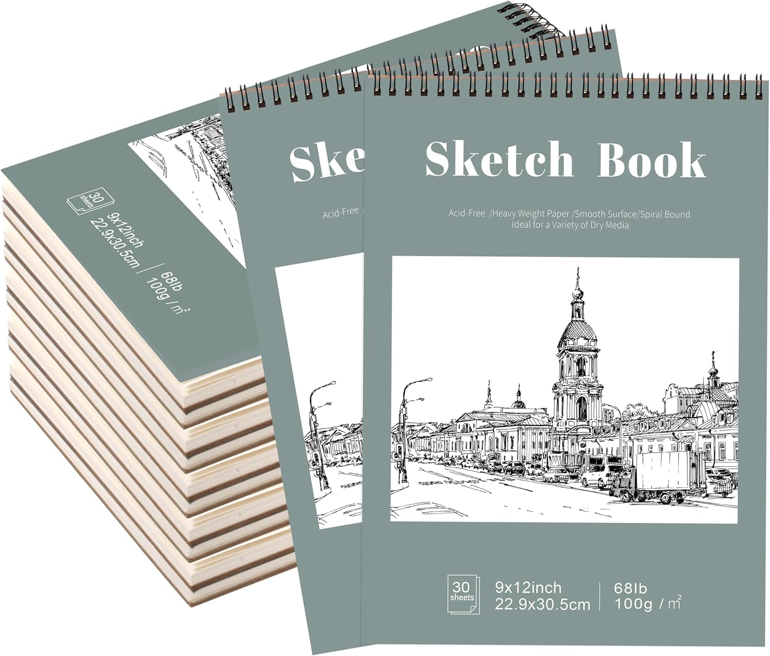 12 Pack Sketch Book, 9 x 12 Inch Sketchbook, 68lb/100gsm Top Spiral Bound Sketch Pad, Acid Free Art Supplies Drawing Painting Sketching Paper for Kids, Adults, Beginners, Artists (30 Sheets Each) - Crafty Corner